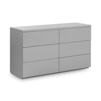 Wide Grey High Gloss Chest of 6 Drawers - Monaco - Julian Bowen 