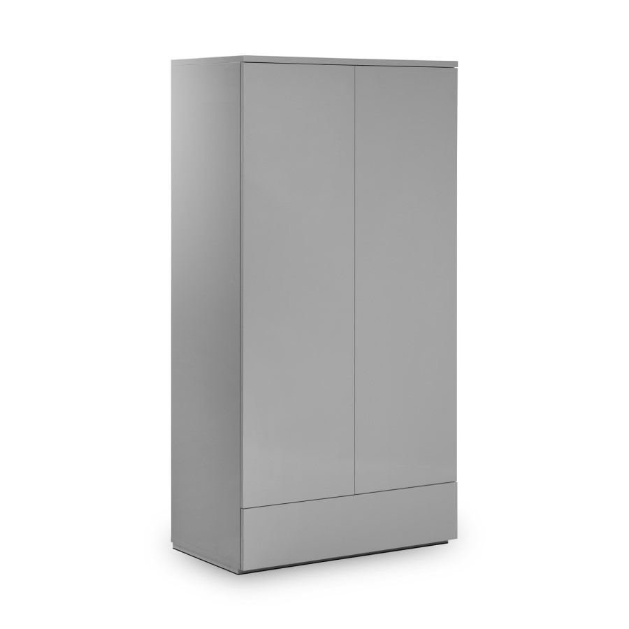 Grey High Gloss Double Wardrobe with Drawer - Monaco - Julian Bowen
