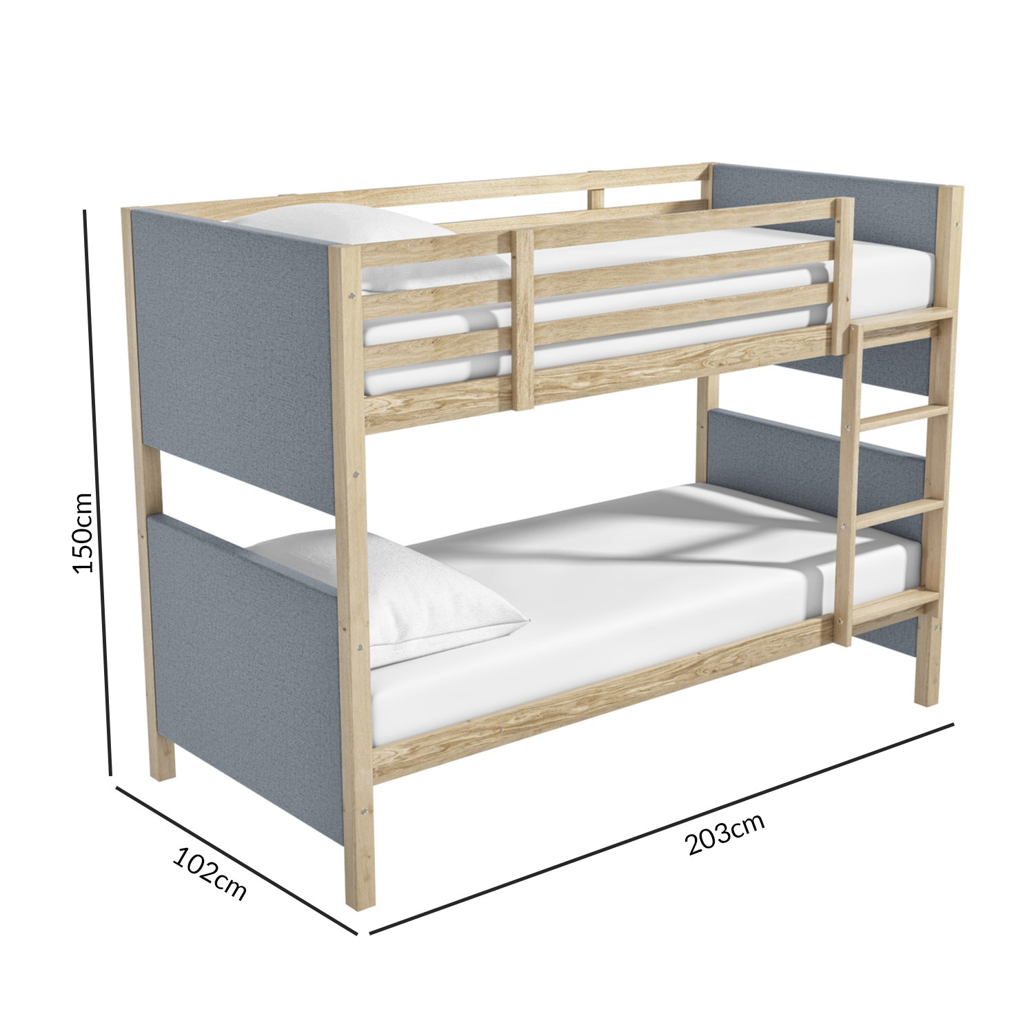 Morgan Upholstered Bunk Bed In Grey And, Mor Bunk Beds