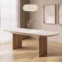 Large White Marble Ceramic and Oak Extendable Dining Table - Seats 6 - 8 - Marian