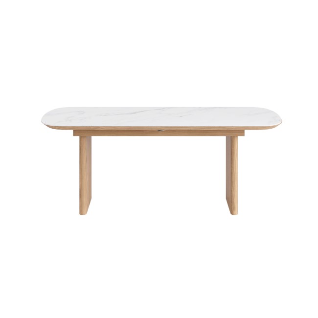 Large White Marble Ceramic and Oak Extendable Dining Table - Seats 6 - 8 - Marian