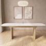 GRADE A1 - Large White Marble Ceramic and Oak Extendable Dining Table - Seats 6 - 8 - Marian