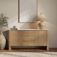 Large White Marble Ceramic and Oak Sideboard - Marian