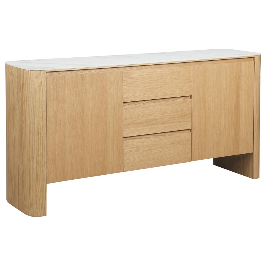 Large White Marble Ceramic and Oak Sideboard - Marian