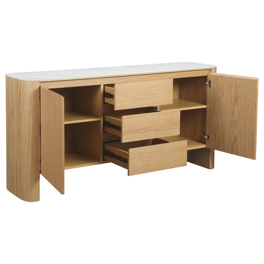 Large White Marble Ceramic and Oak Sideboard - Marian