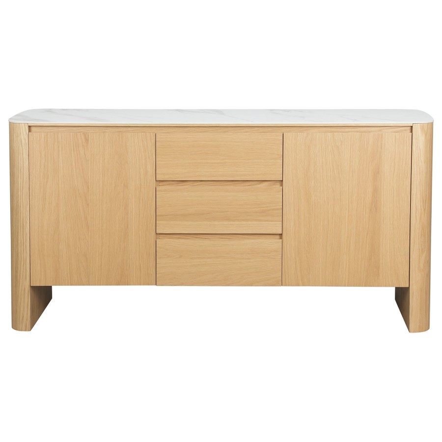 Large White Marble Ceramic and Oak Sideboard - Marian