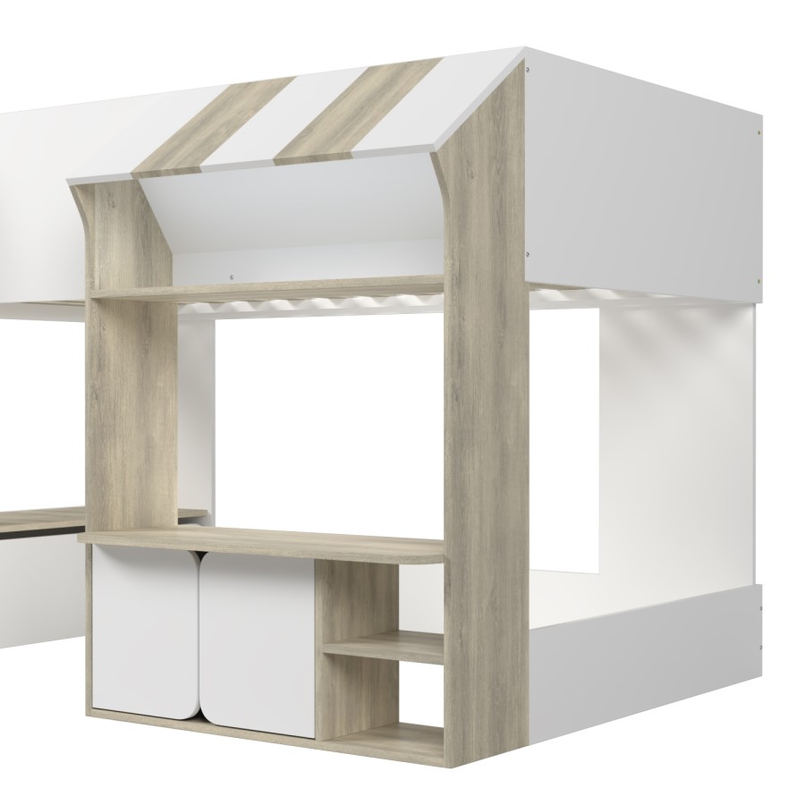White and Oak Mid Sleeper Cabin bed with Storage - Marcel