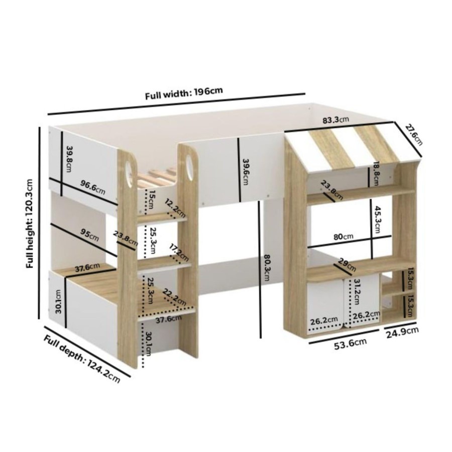 White and Oak Mid Sleeper Cabin bed with Storage - Marcel