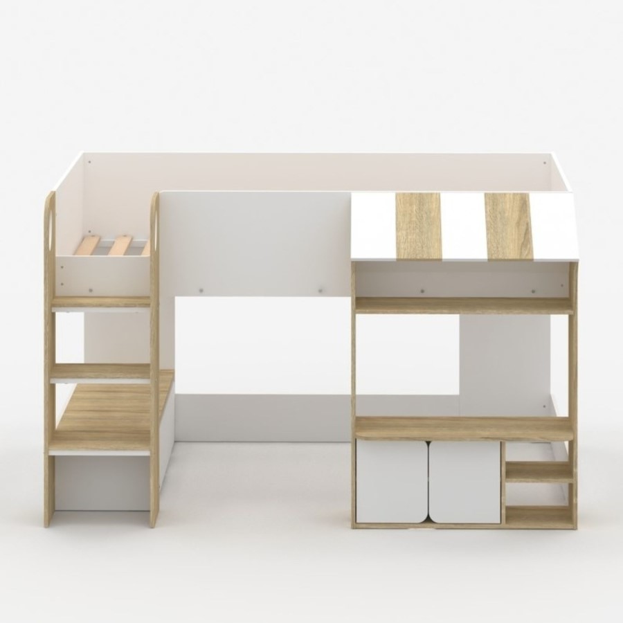 White and Oak Mid Sleeper Cabin bed with Storage - Marcel