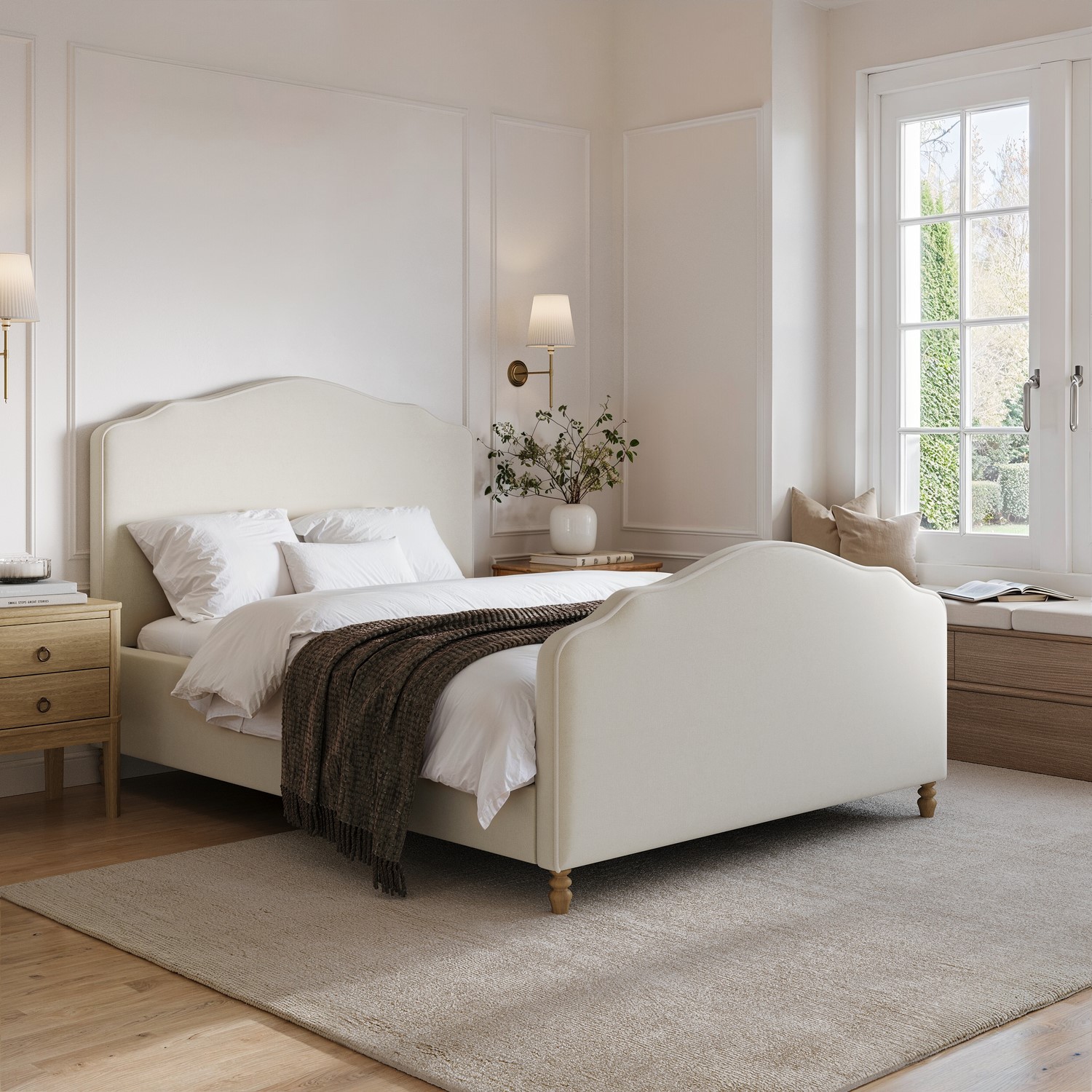 Marie Beige Upholstered Double Side-Lift Ottoman Storage Bed With Legs