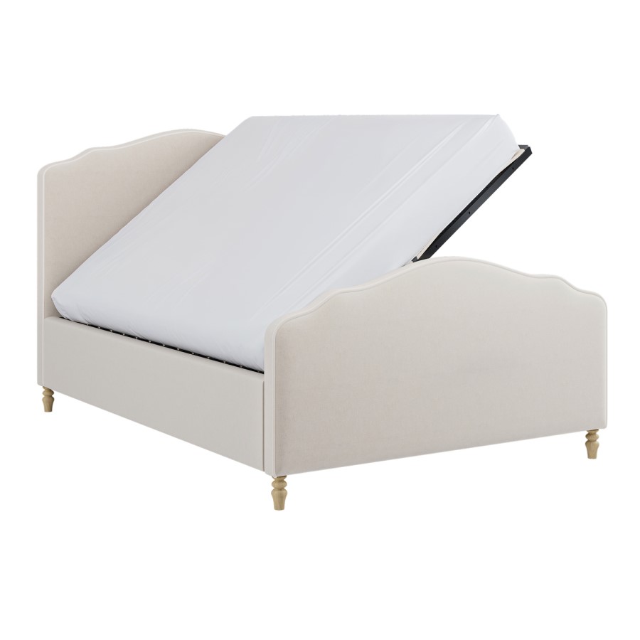 Beige Chenille Double Side-Lift Ottoman Storage bed with Legs - Marie 