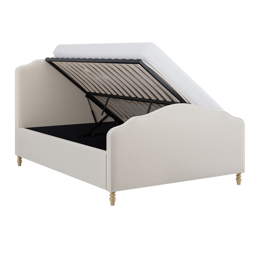 Beige Chenille Double Side-Lift Ottoman Storage bed with Legs - Marie 
