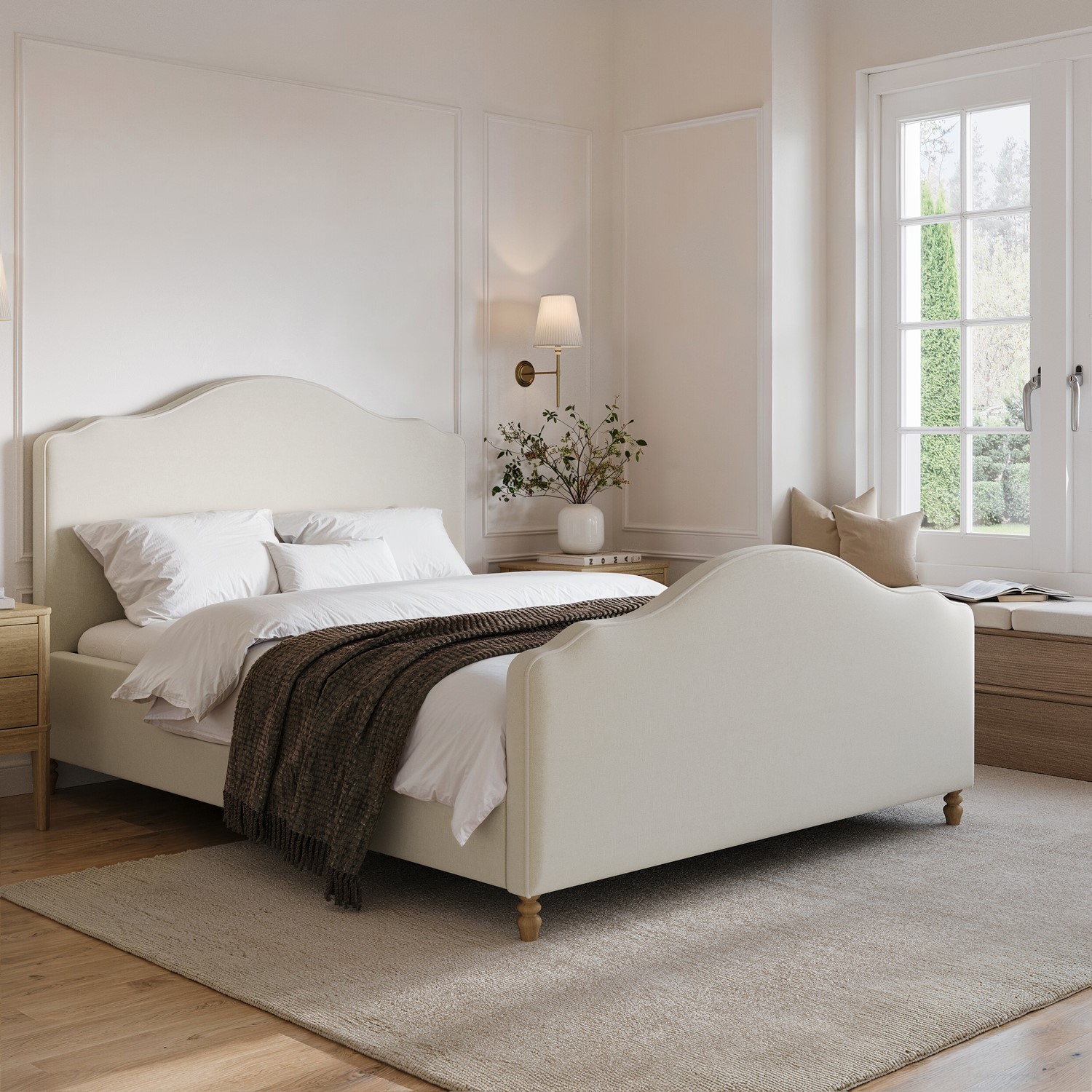 Marie Beige Upholstered King Size Side-Lift Ottoman Storage Bed With Legs