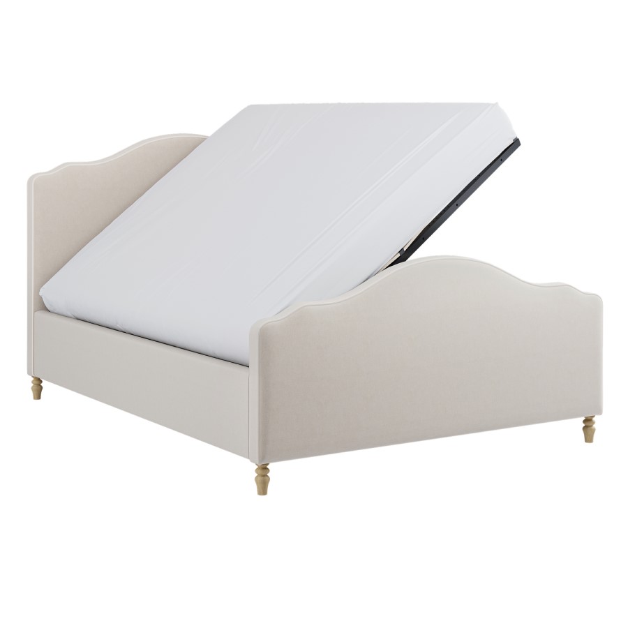 Beige Chenille King Side-Lift Ottoman Storage bed with Legs - Marie