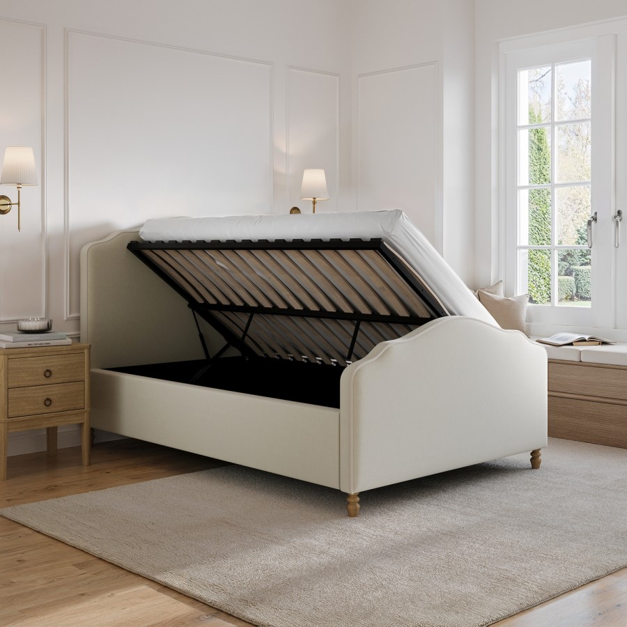 Beige Chenille Small Double Side-Lift Ottoman Storage bed with Legs - Marie