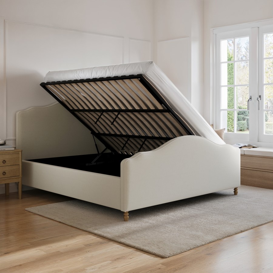 Beige Chenille Super King Side-Lift Ottoman Storage bed with Legs - Marie