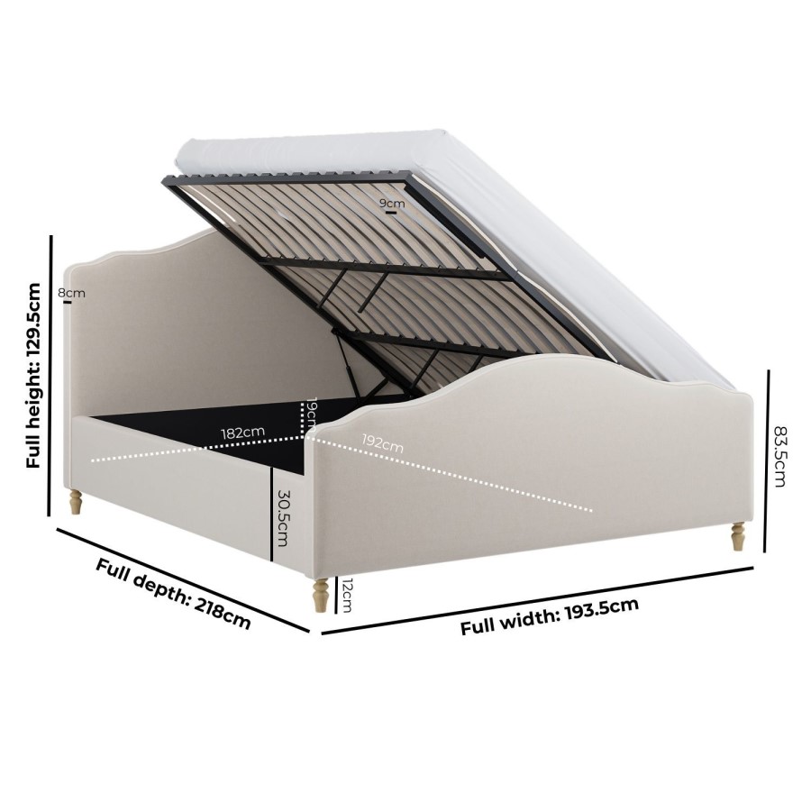 Beige Chenille Super King Side-Lift Ottoman Storage bed with Legs - Marie