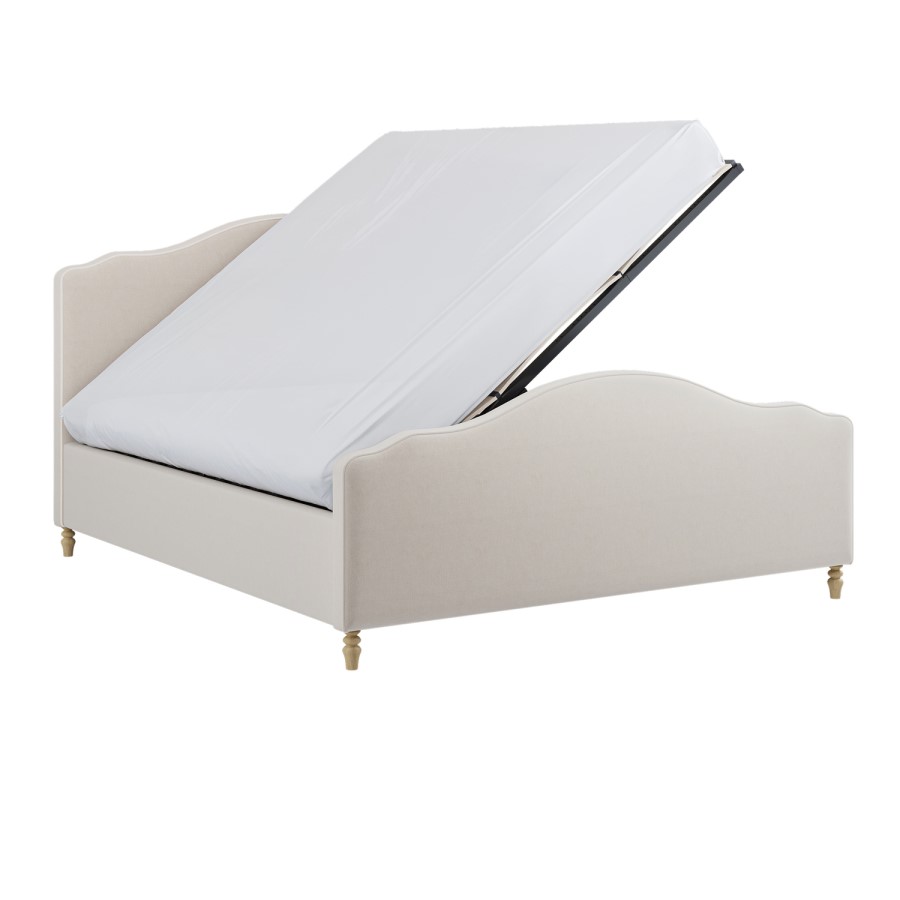 Beige Chenille Super King Side-Lift Ottoman Storage bed with Legs - Marie