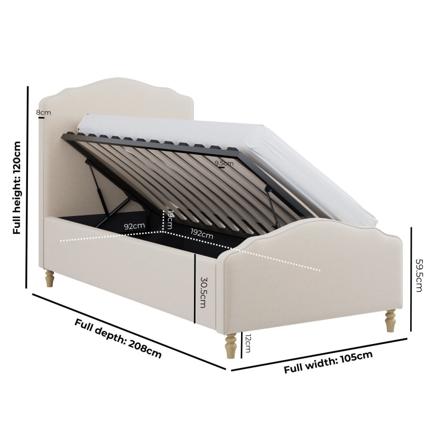 Beige Chenille Single Side-Lift Ottoman Storage bed with Legs - Marie