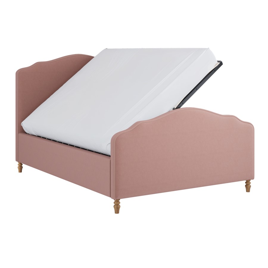 Pink Chenille Double Side-Lift Ottoman Storage bed with Legs - Marie