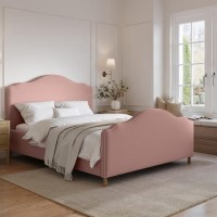 Pink Chenille King Size Side-Lift Ottoman Storage bed with Legs - Marie