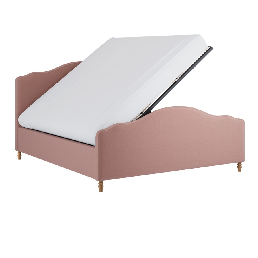 Pink Chenille Super King Side-Lift Ottoman Storage bed with Legs - Marie