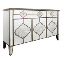 Aurora Boutique Morocco Vintage Mirrored 3 Drawer 3 Door Sideboard with Gold Trim