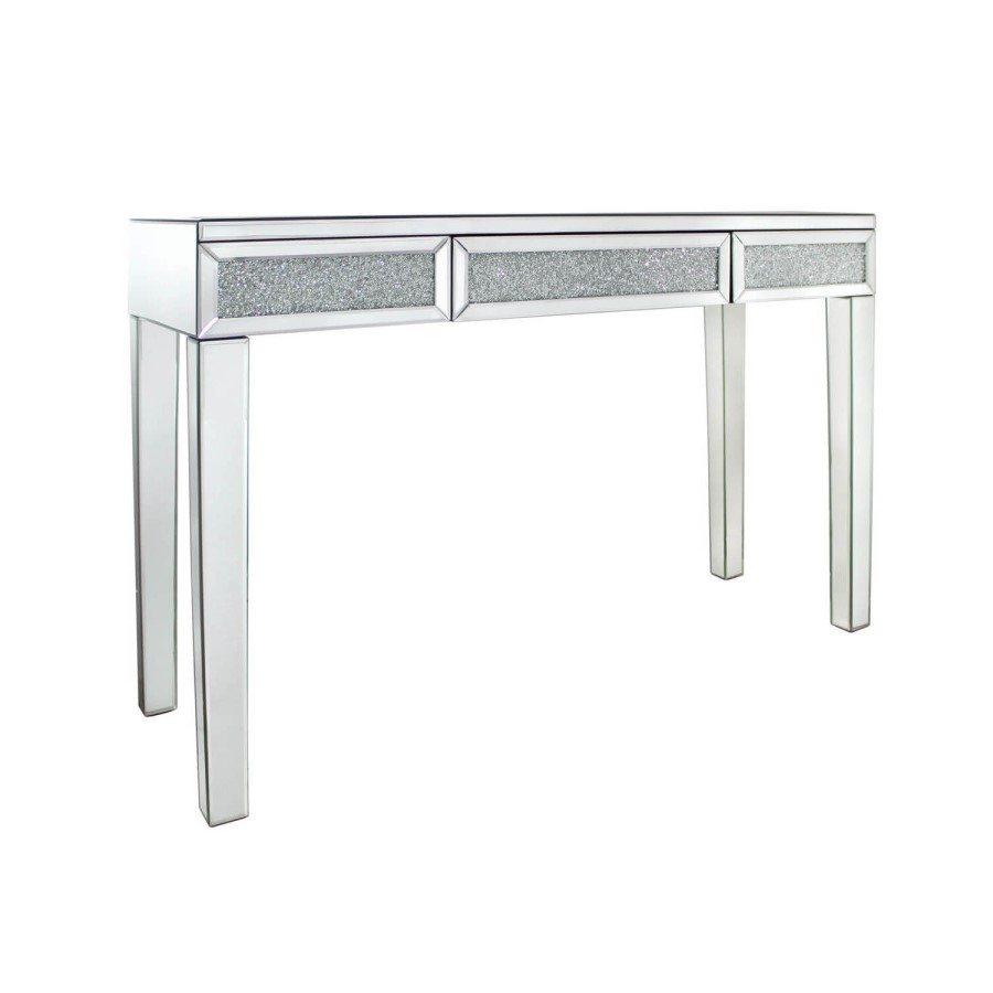 Aurora Boutique Mila Mirrored Console Table with Drawer & Clear Crystal Inlay