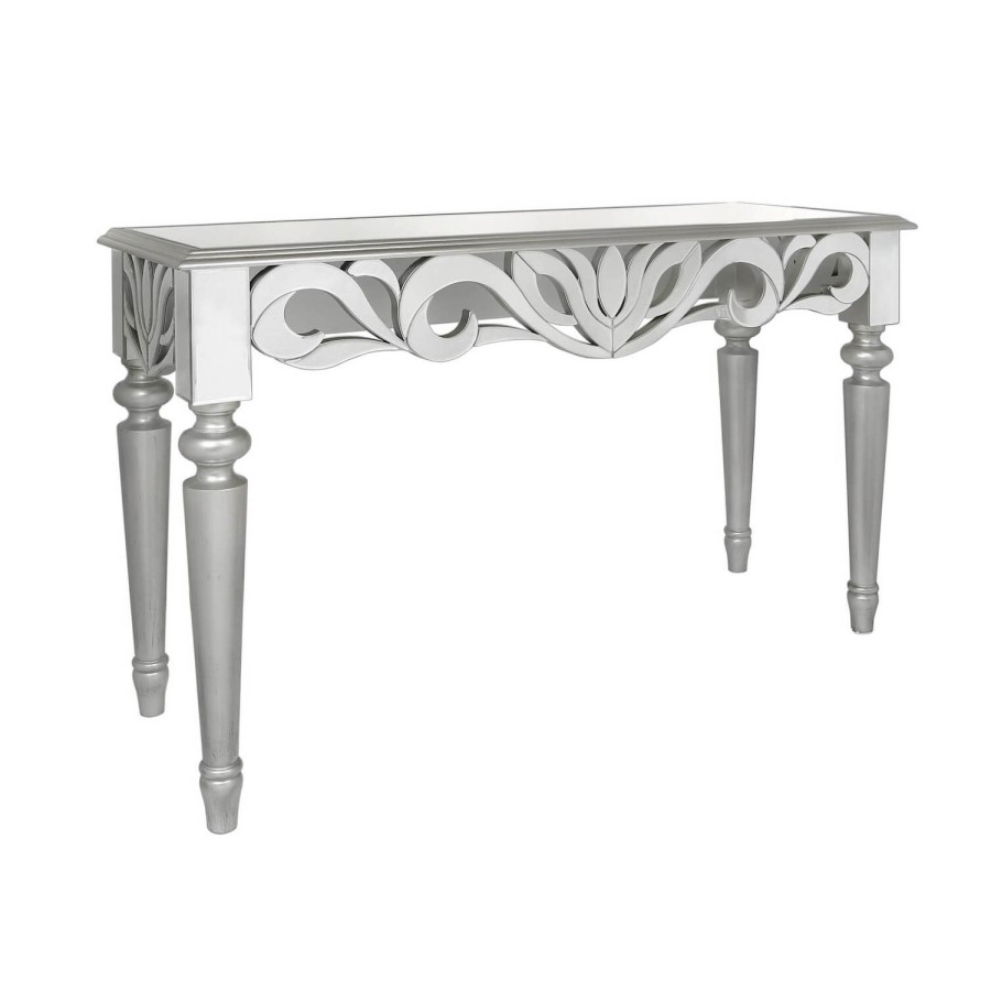 Aurora Boutique Corinthia Silver Painted Dressing Table with Mirrored Table Top