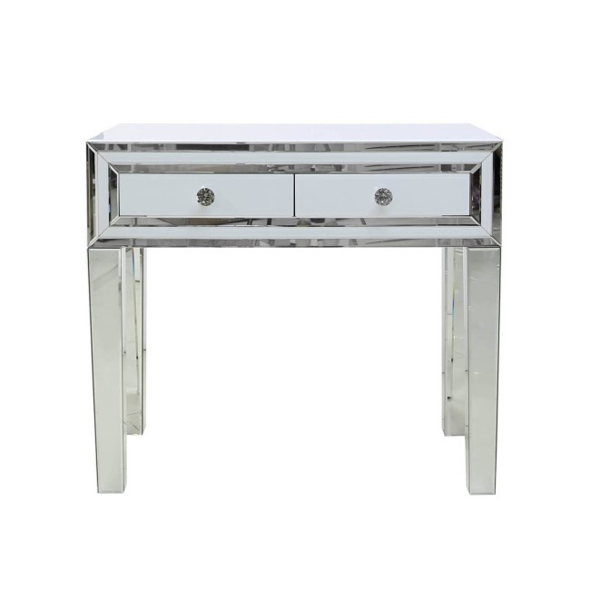 Aurora Boutique White Mirror Console Table with Crystal Handles