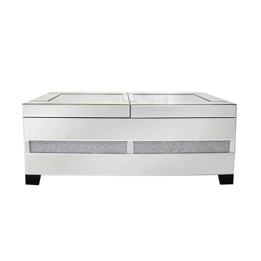Aurora Boutique Mila Mirror Coffee Table with Wine Bottle Storage & Clear Crystal Inlay