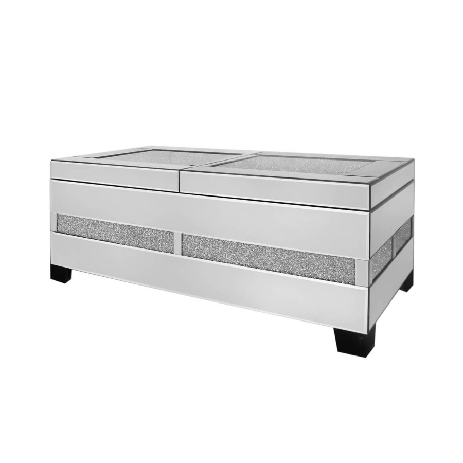 Aurora Boutique Mila Mirror Coffee Table with Wine Bottle Storage & Clear Crystal Inlay