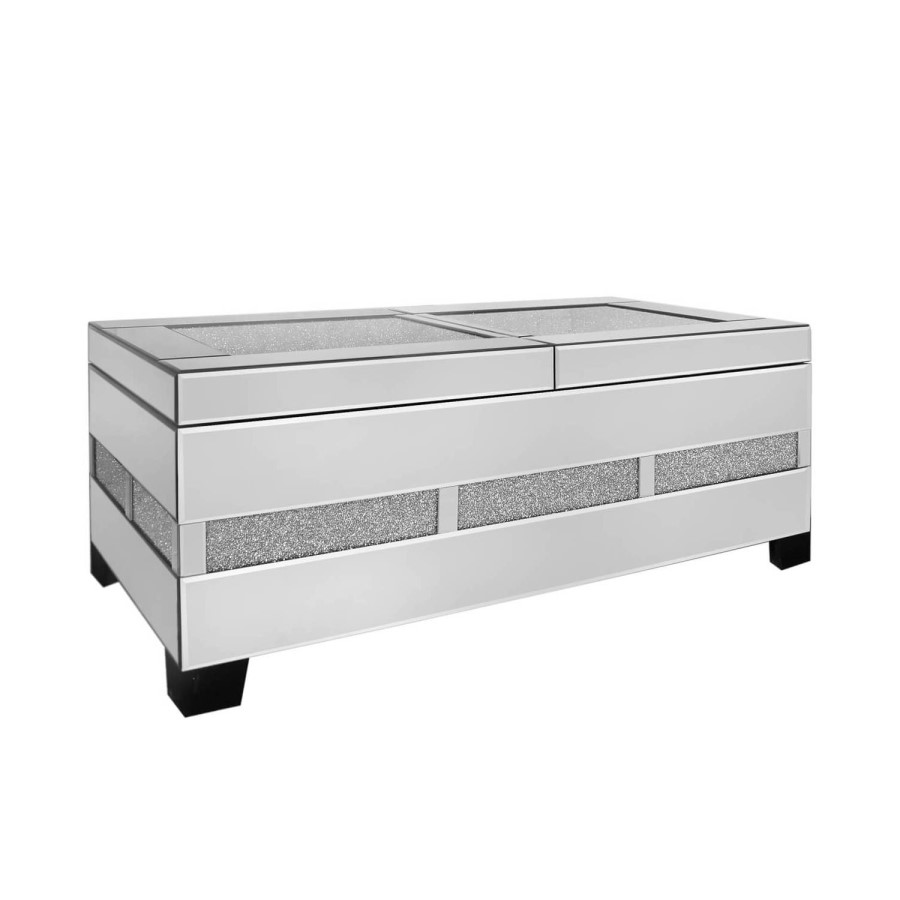 Aurora Boutique Mila Mirror Coffee Table with Wine Bottle Storage & Clear Crystal Inlay