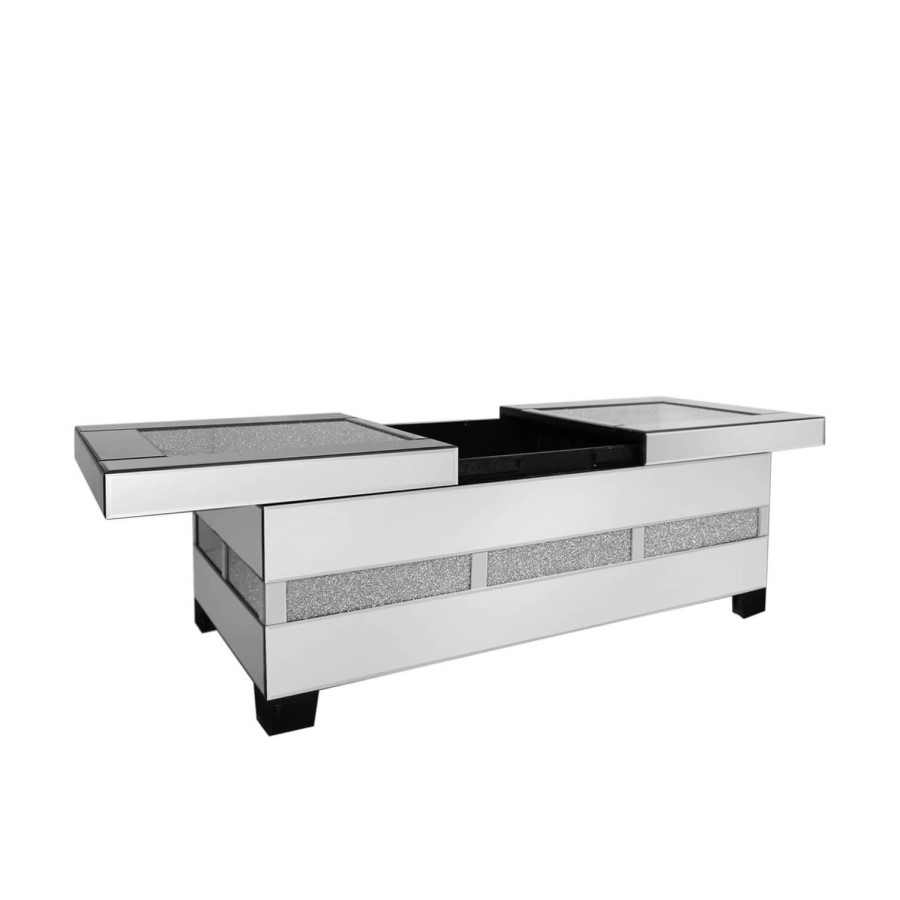 Aurora Boutique Mila Mirror Coffee Table with Wine Bottle Storage & Clear Crystal Inlay