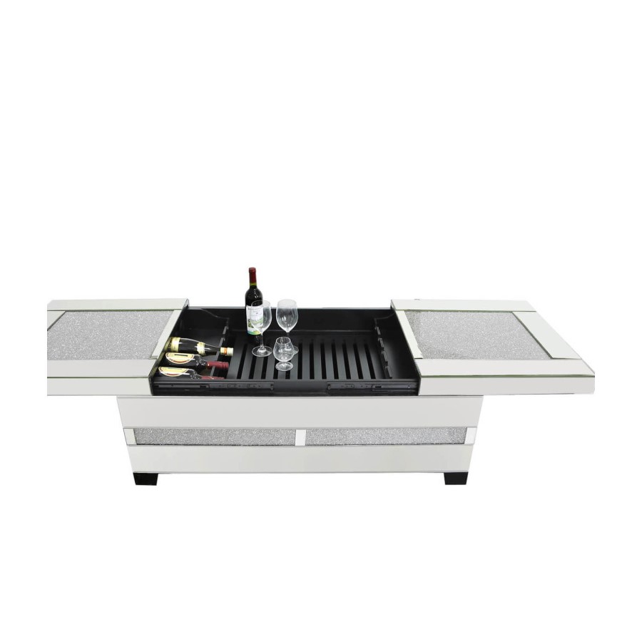 Aurora Boutique Mila Mirror Coffee Table with Wine Bottle Storage & Clear Crystal Inlay