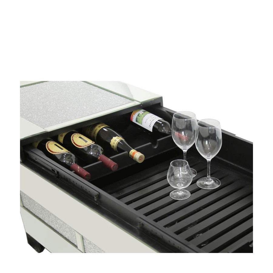 Aurora Boutique Mila Mirror Coffee Table with Wine Bottle Storage & Clear Crystal Inlay