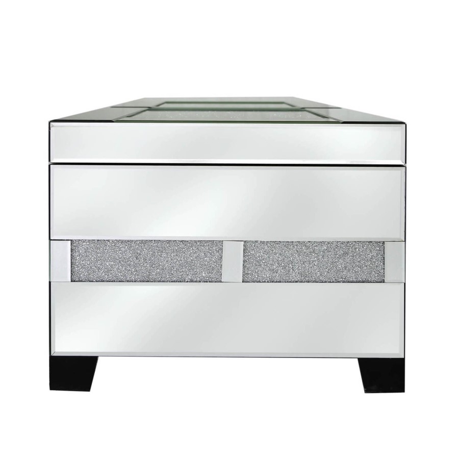 Aurora Boutique Mila Mirror Coffee Table with Wine Bottle Storage & Clear Crystal Inlay