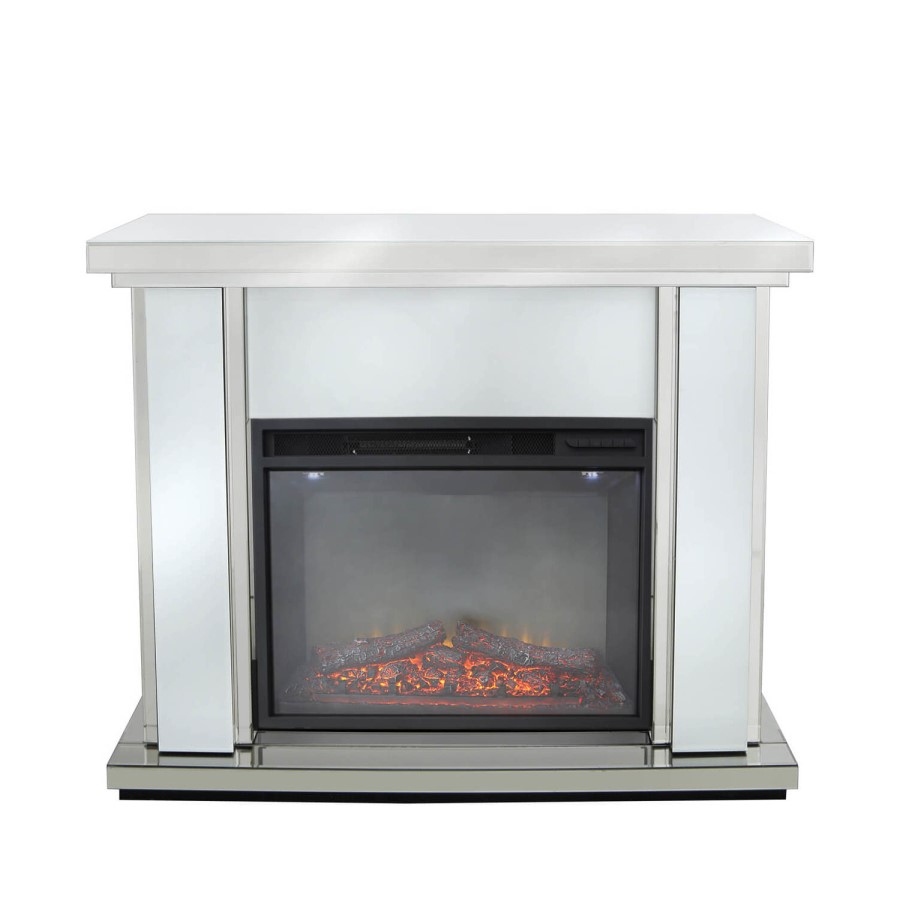 Aurora Boutique White Mirrored Fire Surround with Fire Insert & Glitter