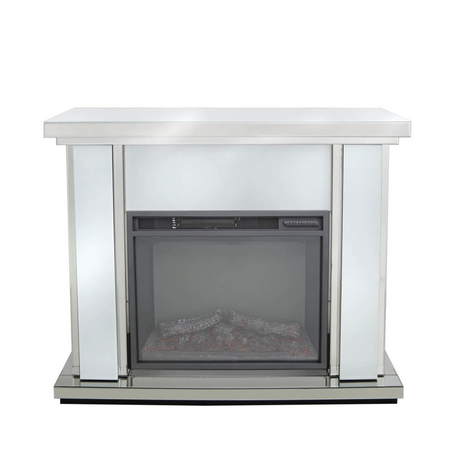 Aurora Boutique White Mirrored Fire Surround with Fire Insert & Glitter