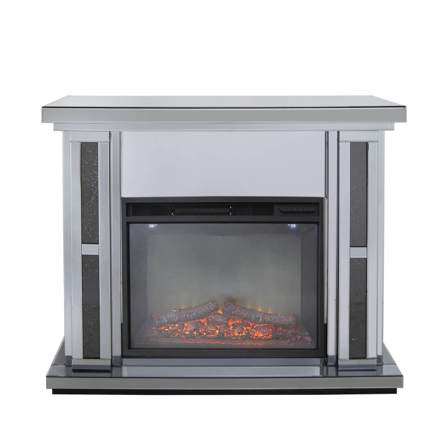 Aurora Boutique Smoked Black Mirrored Fire Surround with Fire Insert & Glitter