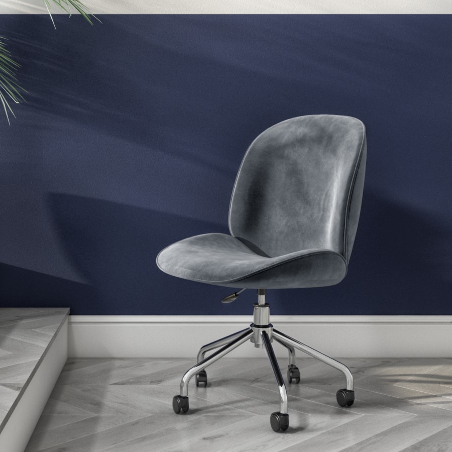 Marley Grey Velvet Bedroom Swivel Chair with Silver Base