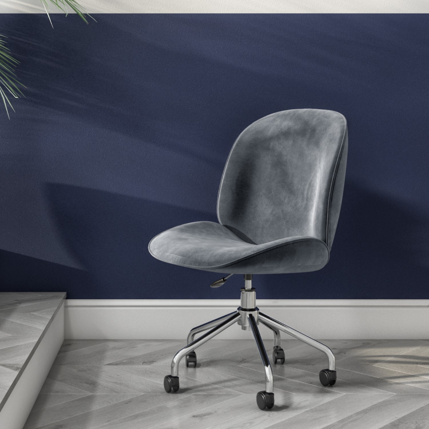 Grey Velvet Office Swivel Chair With, Grey Velvet Swivel Armchair