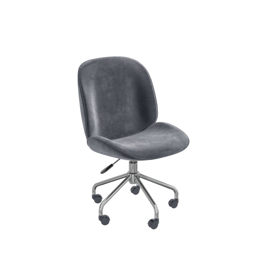 Marley Grey Velvet Bedroom Swivel Chair with Silver Base