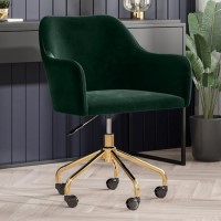 GRADE A2 - Green Velvet Office Chair with Arms - Marley GRADE A2 - Green Velvet Office Chair with Arms - Marley
