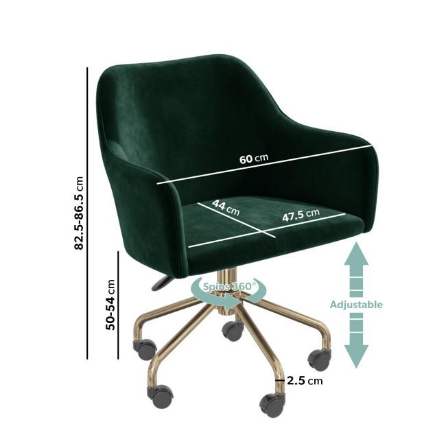 Green Velvet Office Chair with Arms - Marley