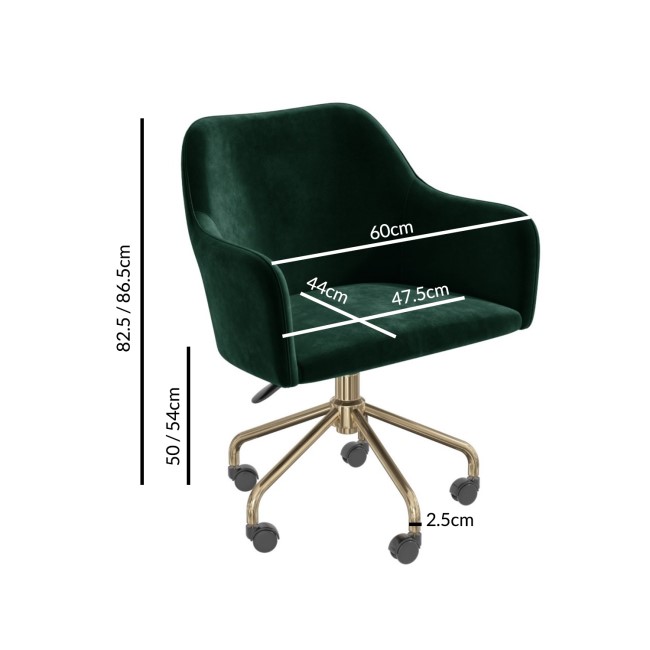 GRADE A1 - Green Velvet Office Swivel Chair with Gold Base - Marley