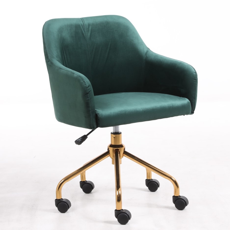 Marley Green Velvet Bedroom Swivel Chair with Gold Base | Furniture123