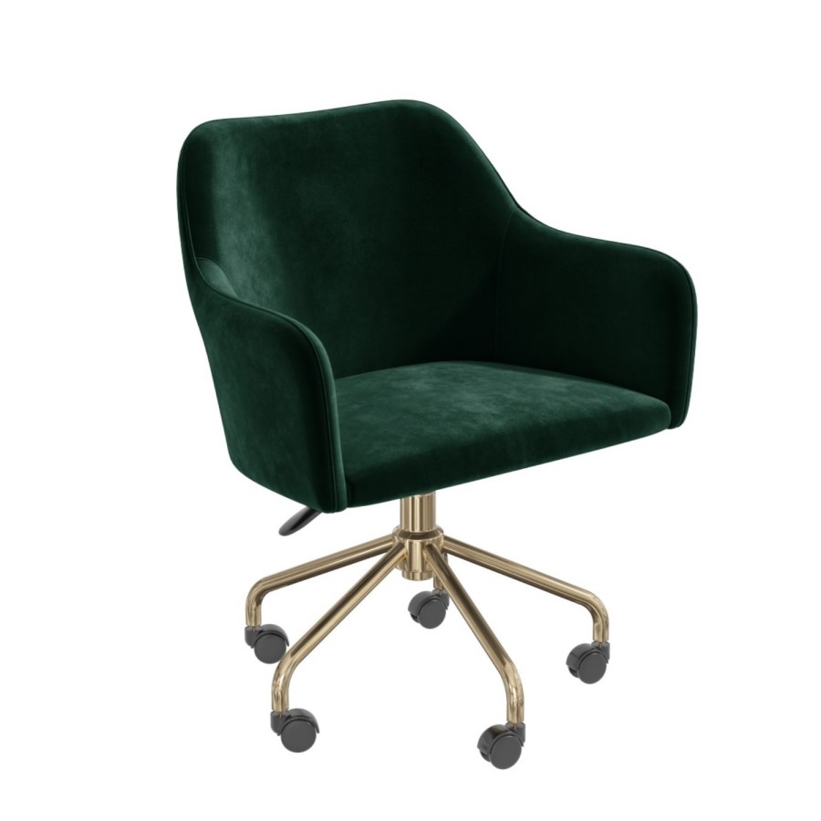 GRADE A2 - Green Velvet Office Chair with Arms - Marley