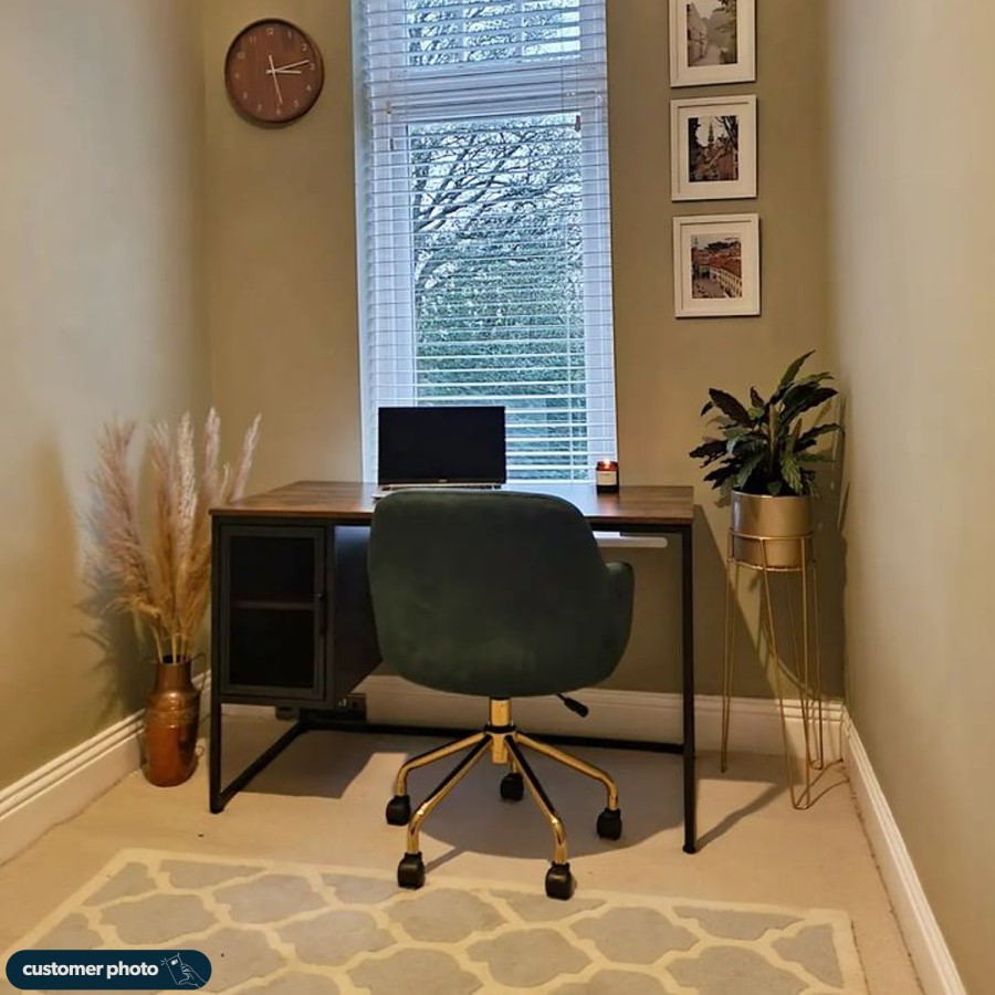 GRADE A2 - Green Velvet Office Chair with Arms - Marley