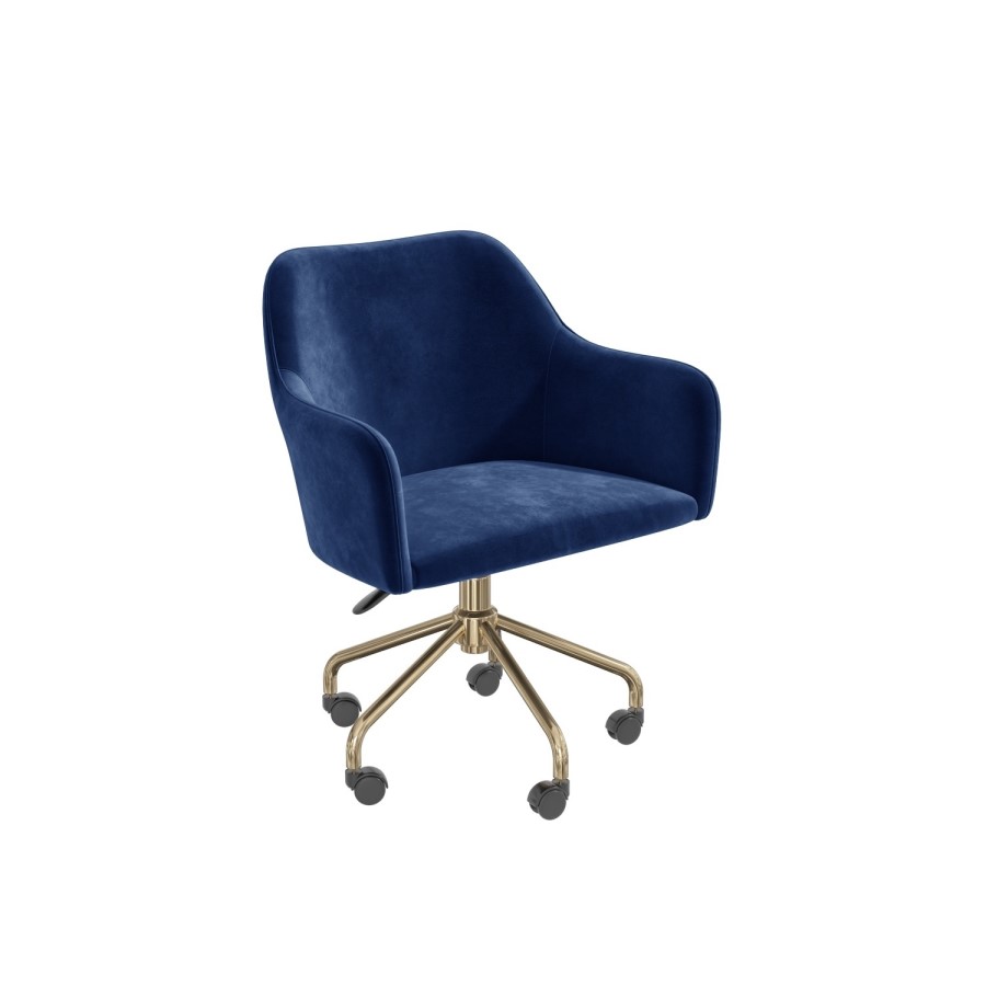 Marley Blue Velvet Bedroom Swivel Chair with Gold Base
